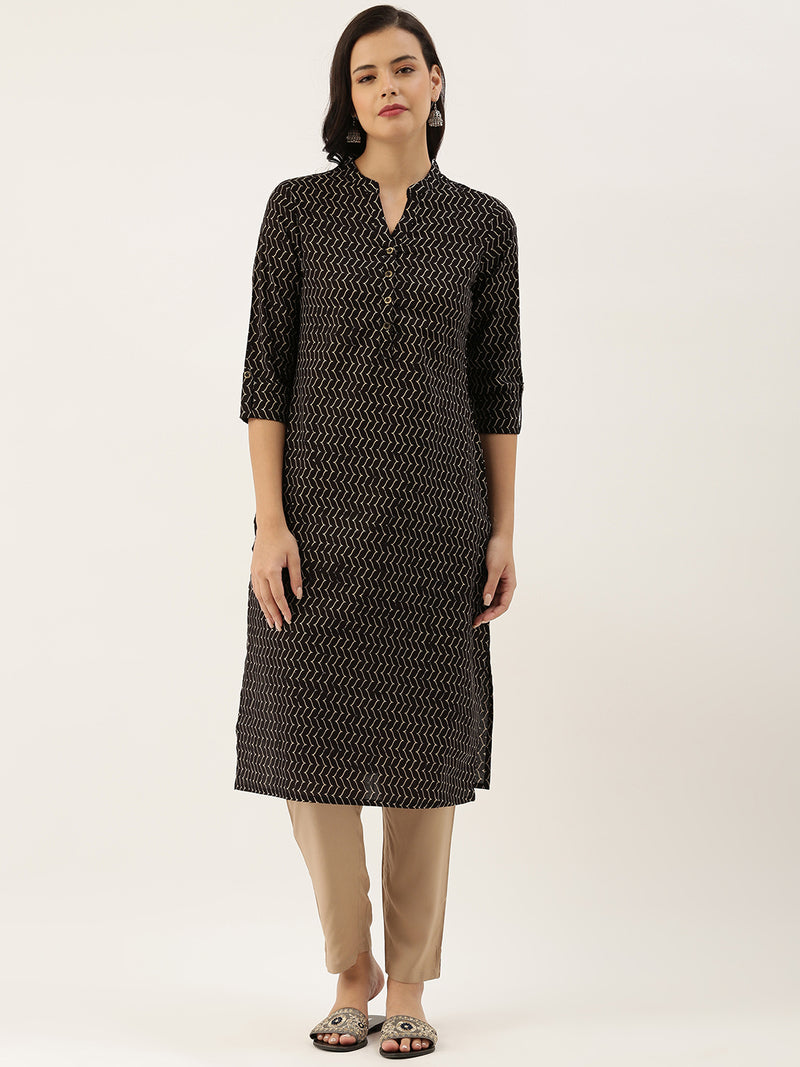 Black Zig Zag Printed Kurta
