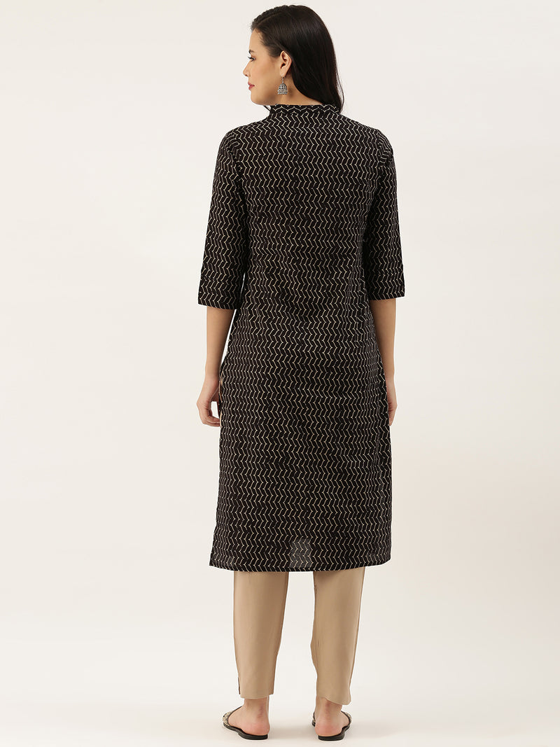 Black Zig Zag Printed Kurta