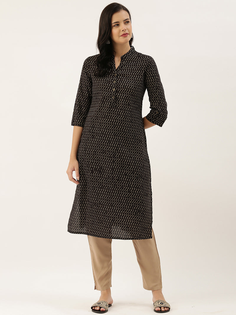 Black Zig Zag Printed Kurta