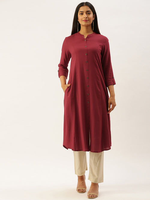 Lotus Red Essential A-Line Kurta