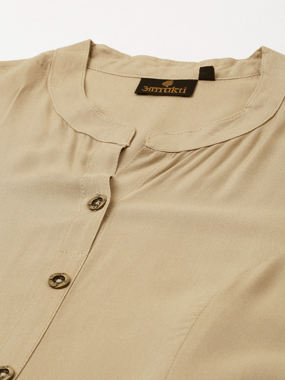A knee-length, A-line kurta in a soft almond hue perfect for casual wear