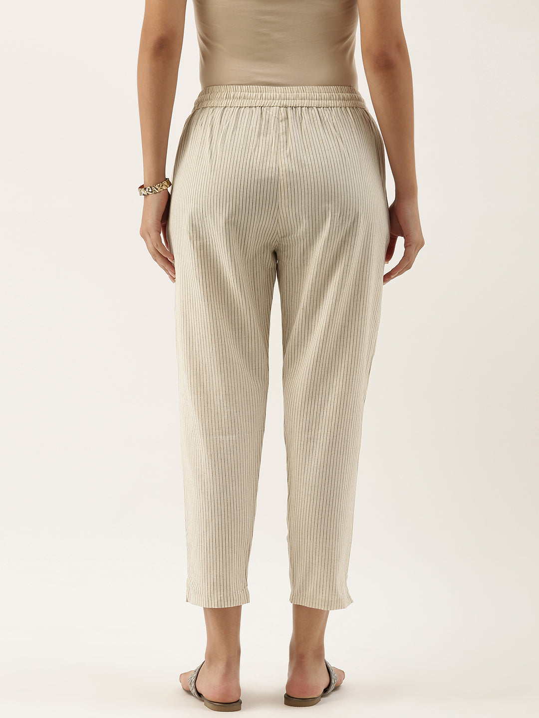 Beige & Brown Striped Pencil Pant