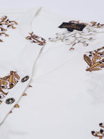 White Brown Floral Printed Kurta