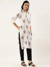 White Brown Floral Printed Kurta
