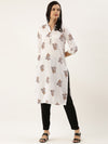 White Brown Floral Printed Kurta