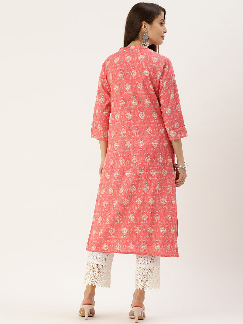 Pink  White Ethnic Motifs Printed Kurta