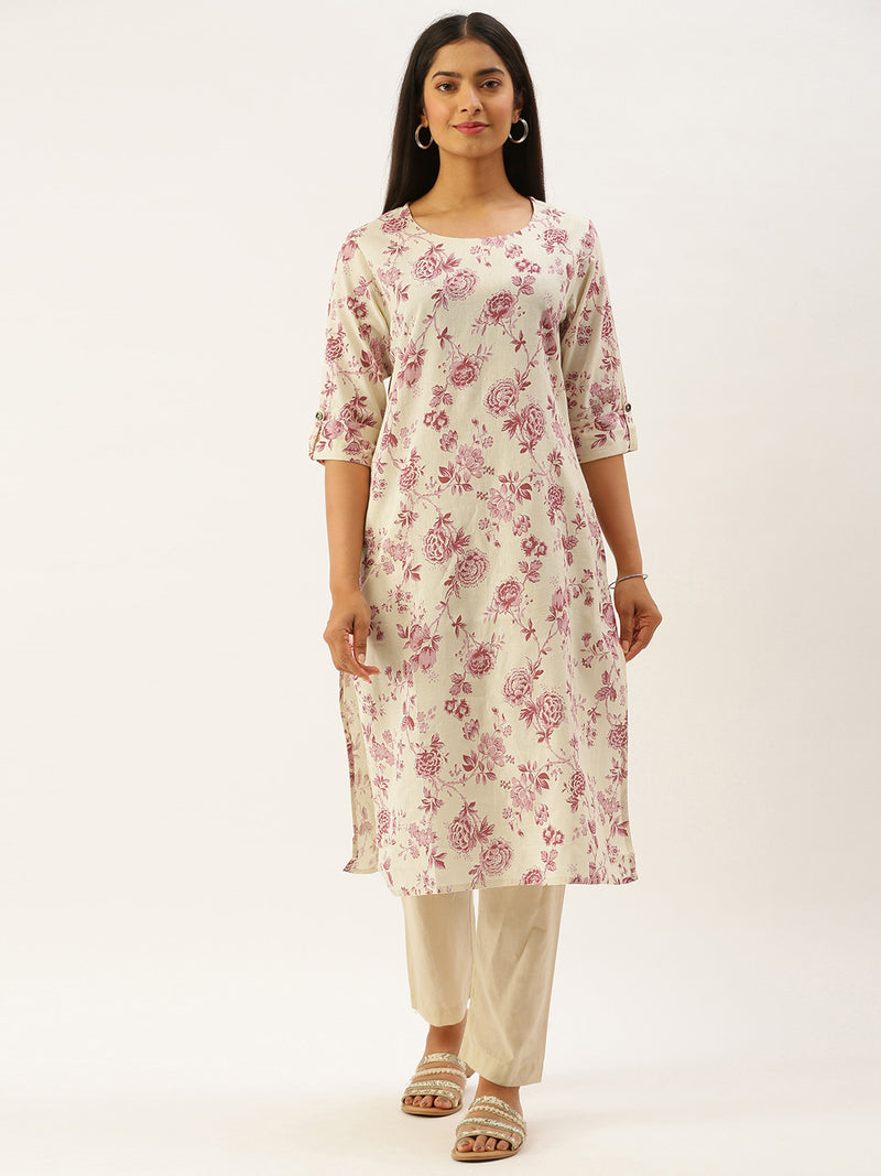 Pink Flower Printed Kurta