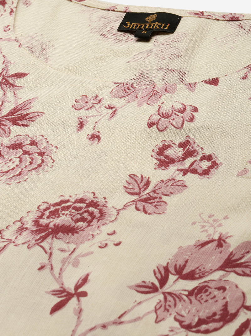 Pink Flower Printed Kurta