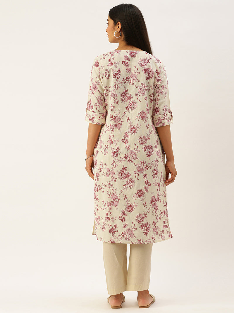 Pink Flower Printed Kurta
