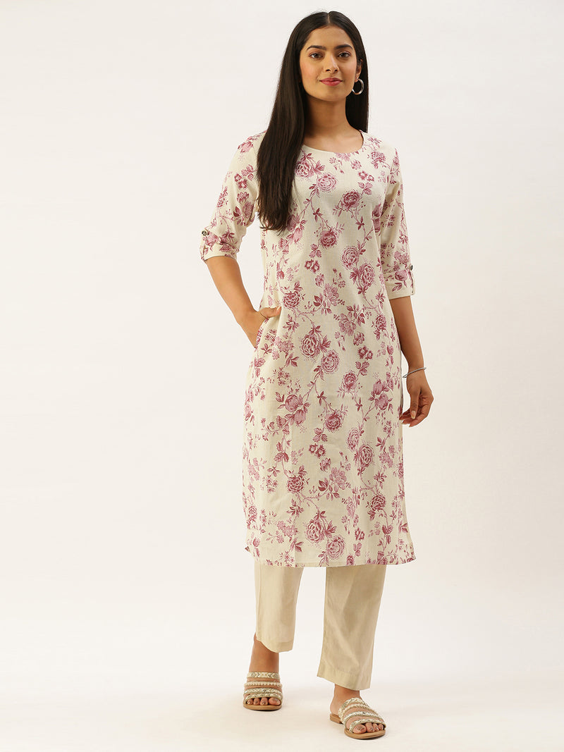 Pink Flower Printed Kurta