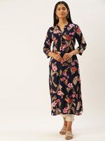 Navy Floral Printed Kurta