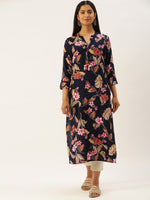 Navy Floral Printed Kurta
