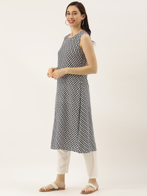 White Black Ethnic Motifs Printed Layered Kurta