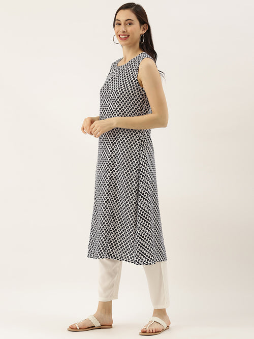 White Black Ethnic Motifs Printed Layered Kurta
