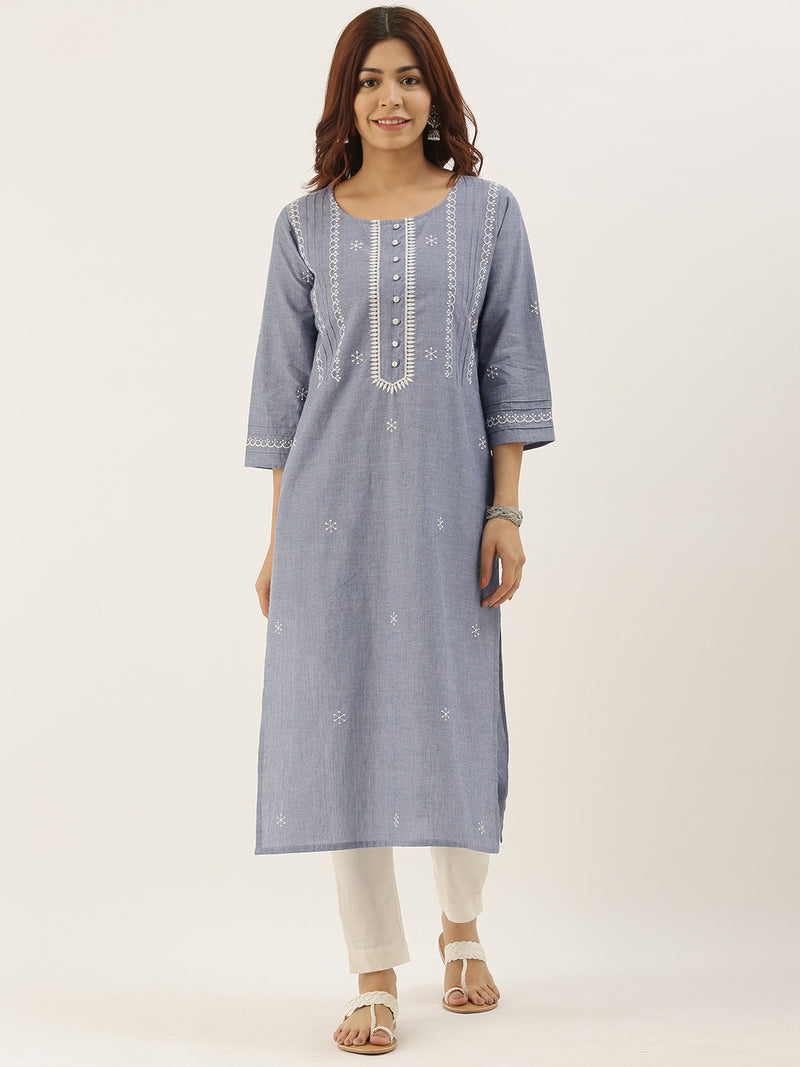 Denim Chikankari Embroidery Kurta