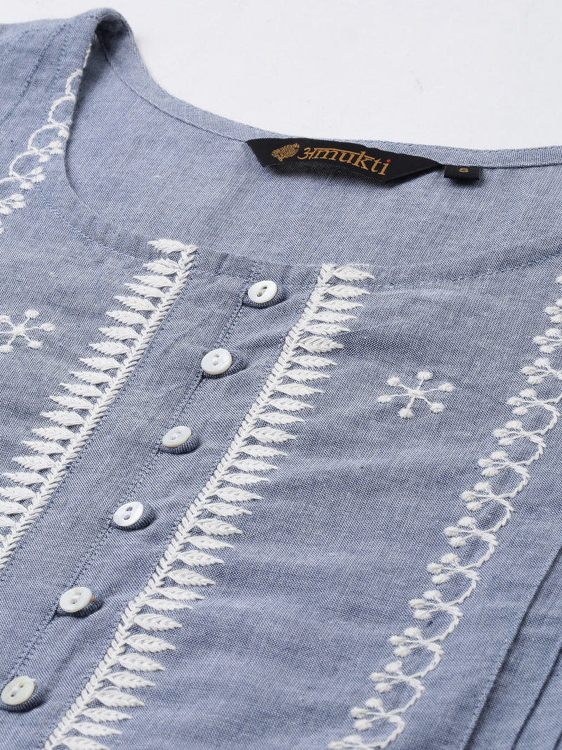 Denim Chikankari Embroidery Kurta