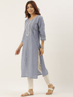 Denim Chikankari Embroidery Kurta