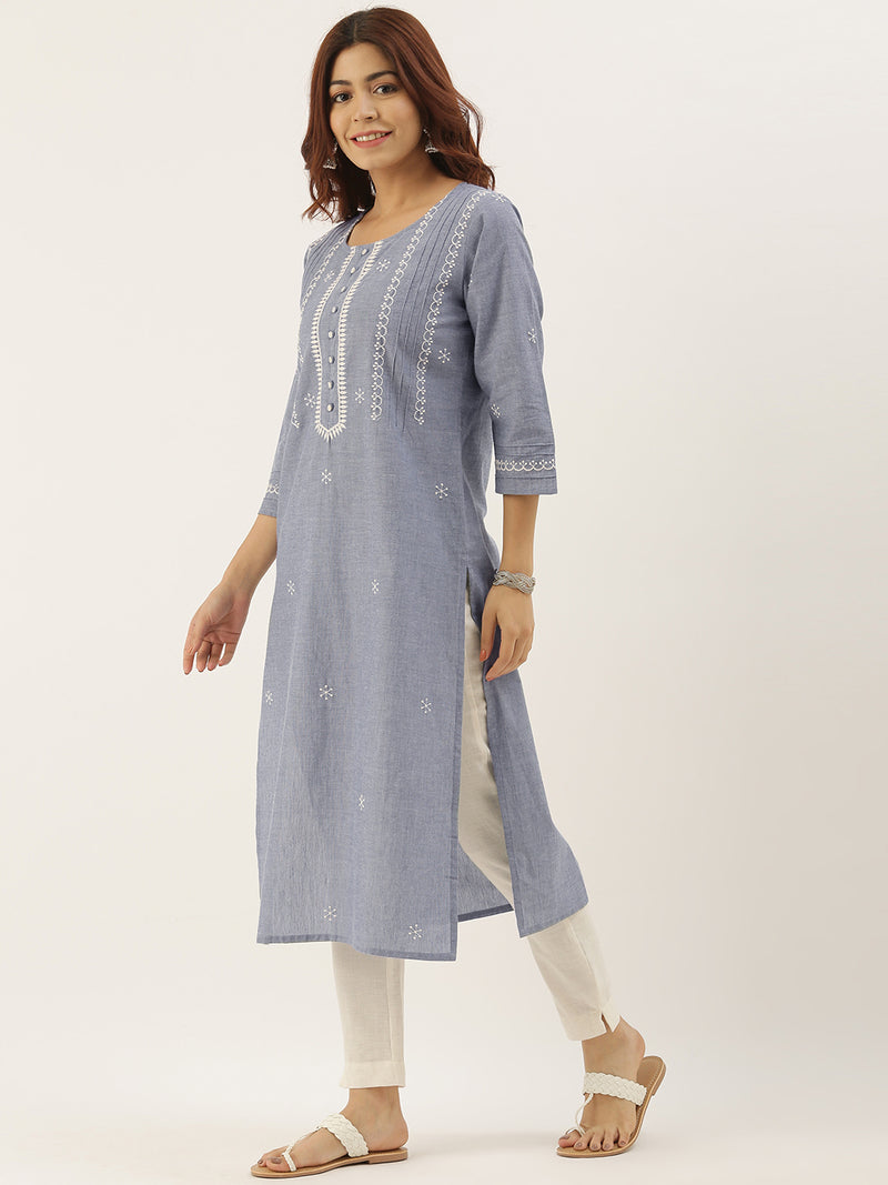 Denim Chikankari Embroidery Kurta