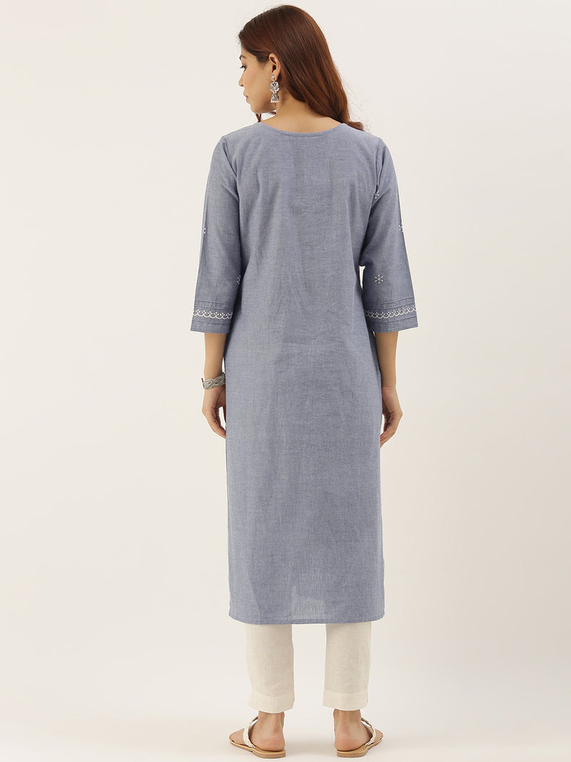 Denim Chikankari Embroidery Kurta