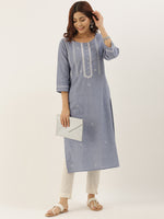 Denim Chikankari Embroidery Kurta