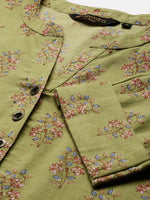 Green  Pink Hand Block Floral Print  kurta