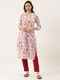 White  Pink Floral Printed Kurta