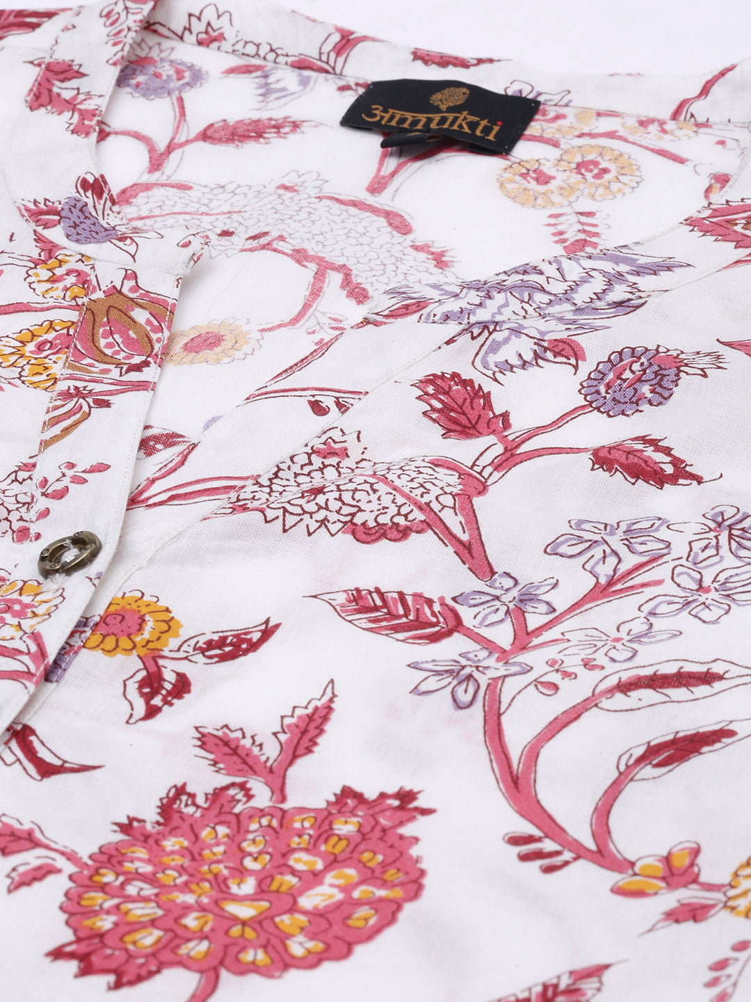 White  Pink Floral Printed Kurta