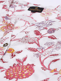 White  Pink Floral Printed Kurta