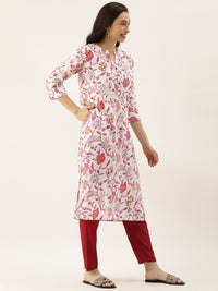 White  Pink Floral Printed Kurta