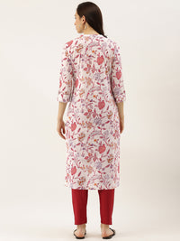 White  Pink Floral Printed Kurta