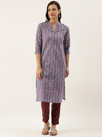 Blue Pink Floral Printed Kurta