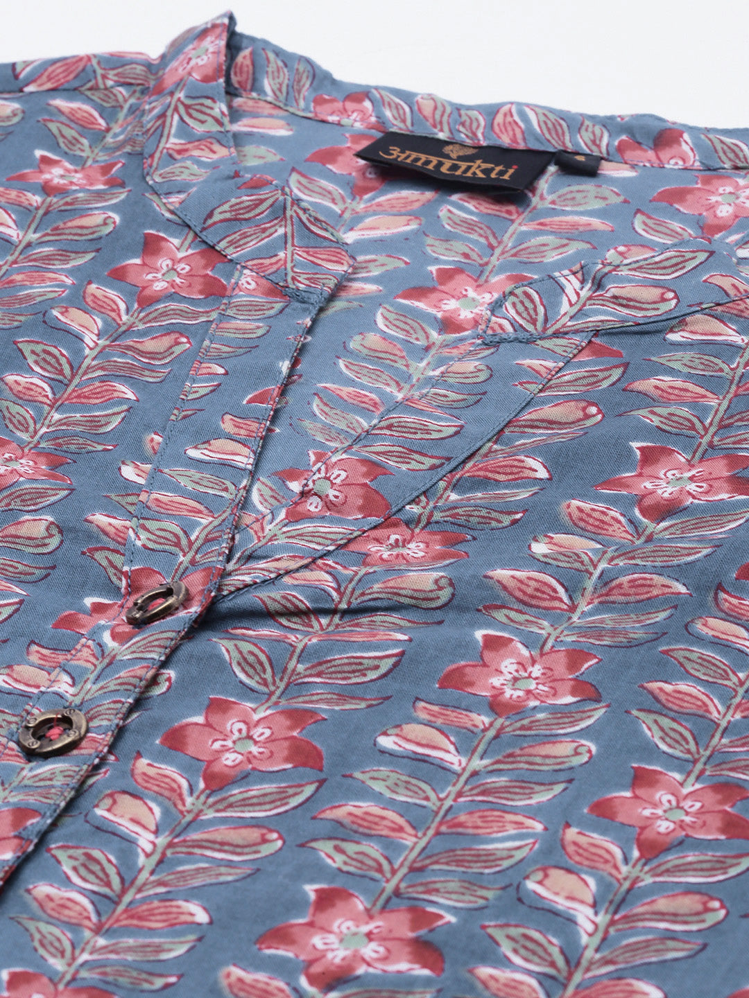 Blue Pink Floral Printed Kurta