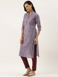 Blue Pink Floral Printed Kurta