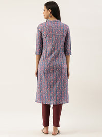 Blue Pink Floral Printed Kurta