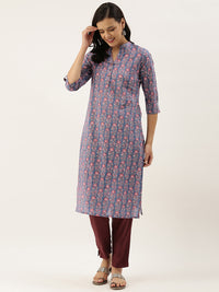 Blue Pink Floral Printed Kurta