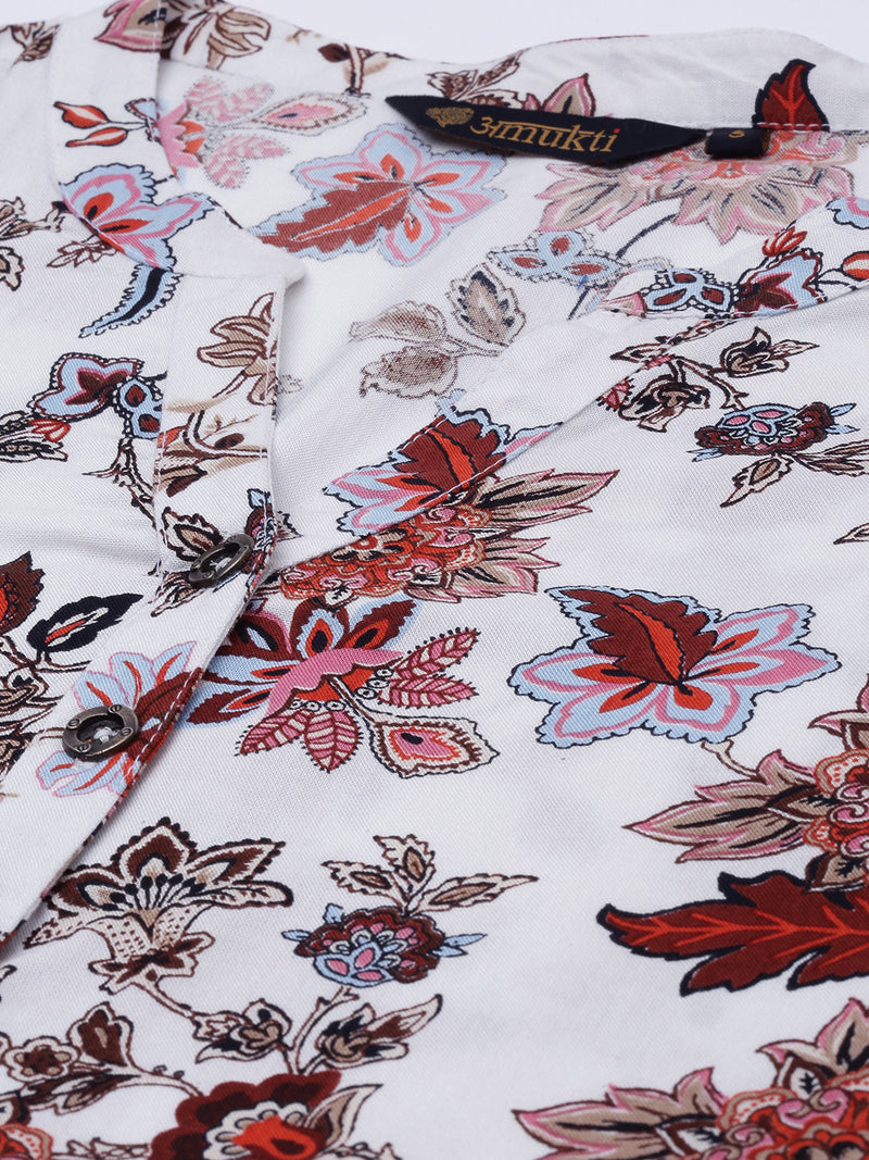 White Pink Floral Printed Kurta