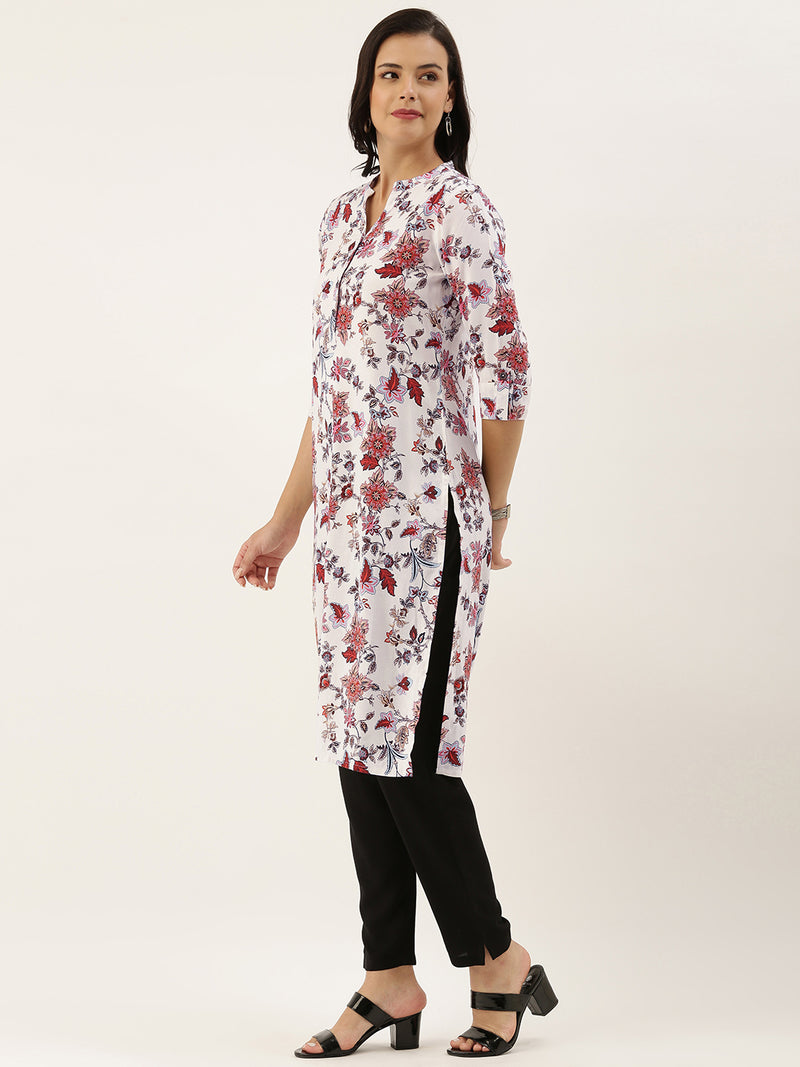 White Pink Floral Printed Kurta