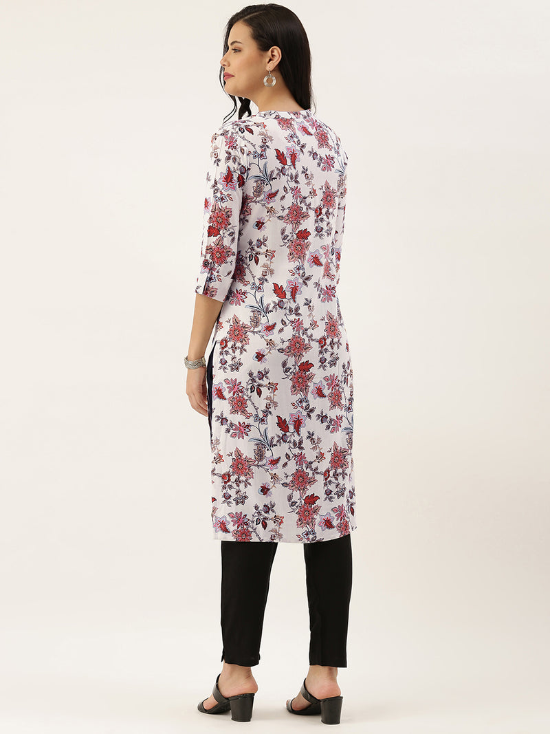 White Pink Floral Printed Kurta