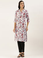White Pink Floral Printed Kurta
