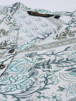 White & Blue Floral Printed Kurta