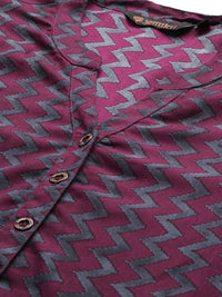 Maroon & Grey Chevron Printed Kurta