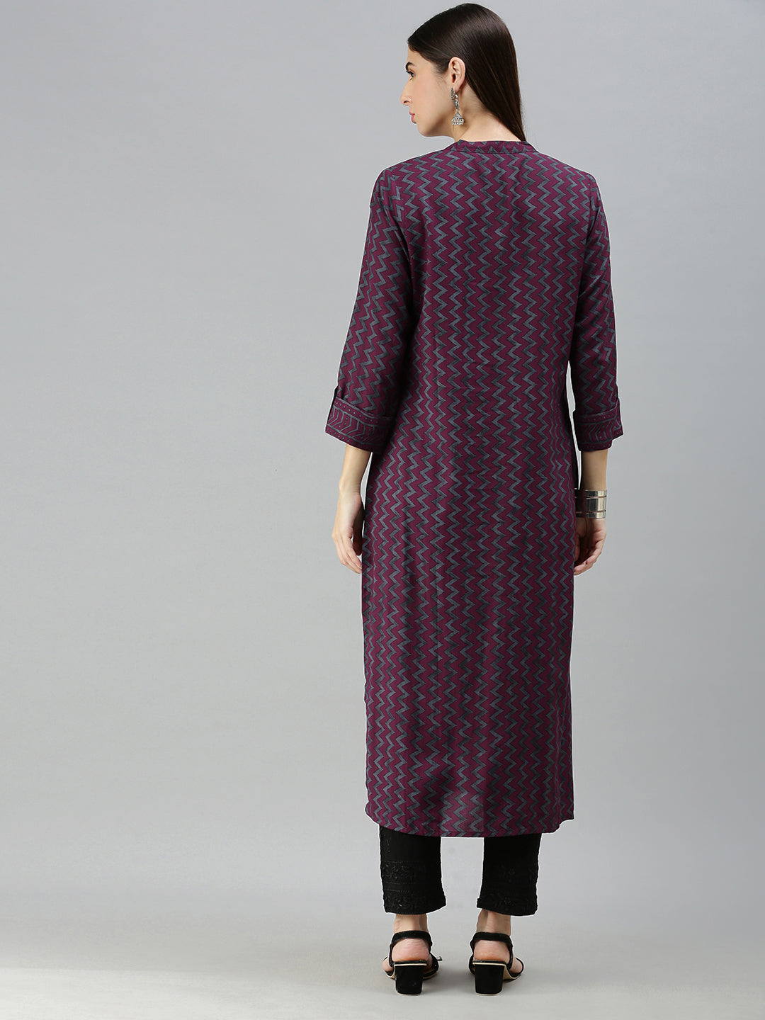 Maroon & Grey Chevron Printed Kurta