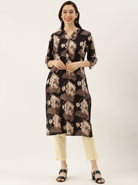 Brown Floral Printed Kurta