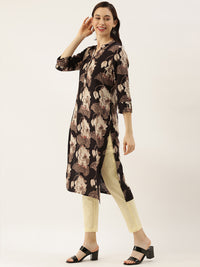 Brown Floral Printed Kurta