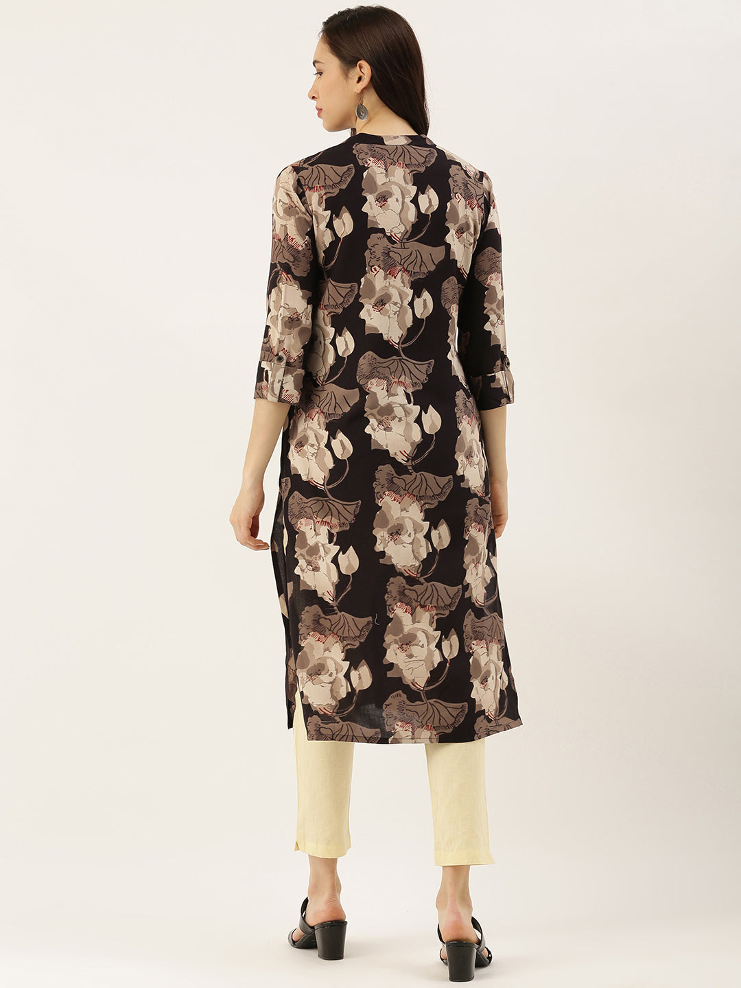 Brown Floral Printed Kurta
