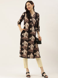 Brown Floral Printed Kurta