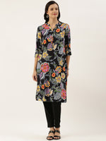 Black Floral Printed Kurta