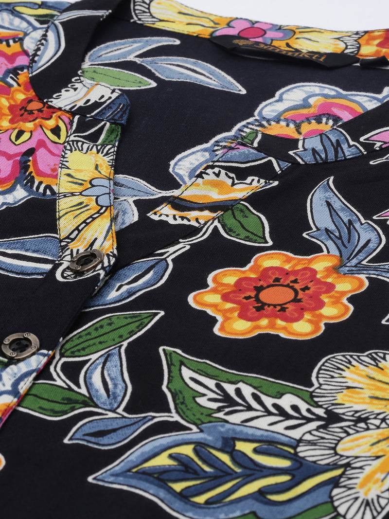 Black Floral Printed Kurta