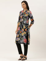 Black Floral Printed Kurta