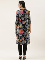Black Floral Printed Kurta